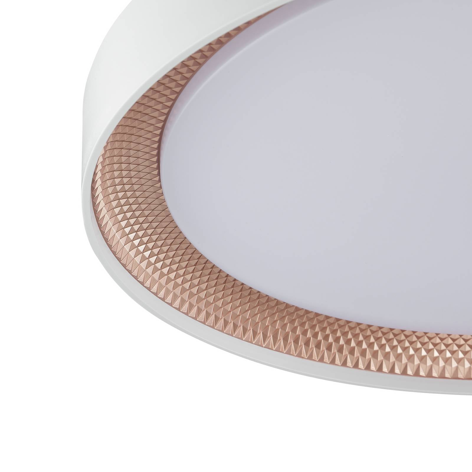 Lampa sufitowa LED Waldo, biała/różowe złoto, Ø 48,5 cm, CCT, ściemniana.