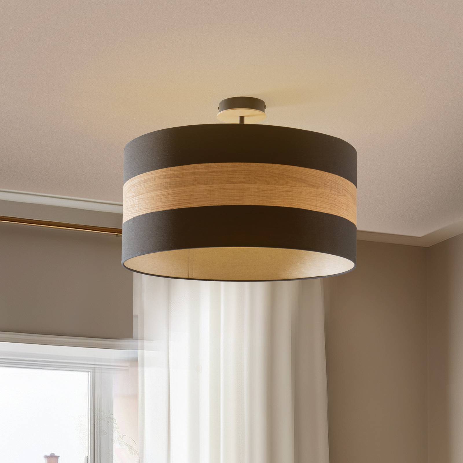 Eko-Light Plafonnier Terra en bois et tissu noir