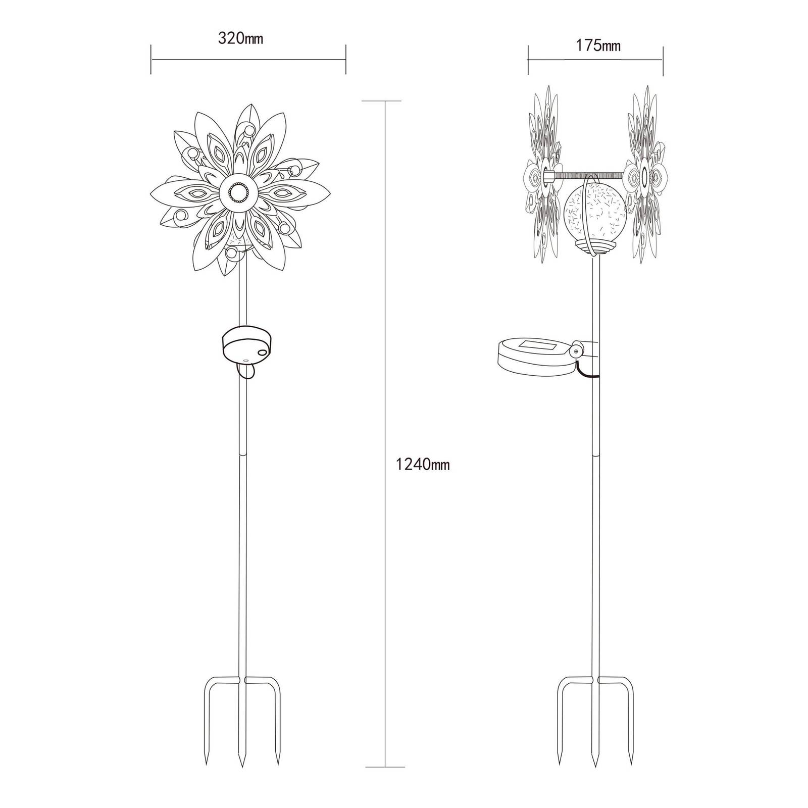 Lampa solarna LED 36578, szpikulec do ziemi, rdzawobrązowy, metal, szkło