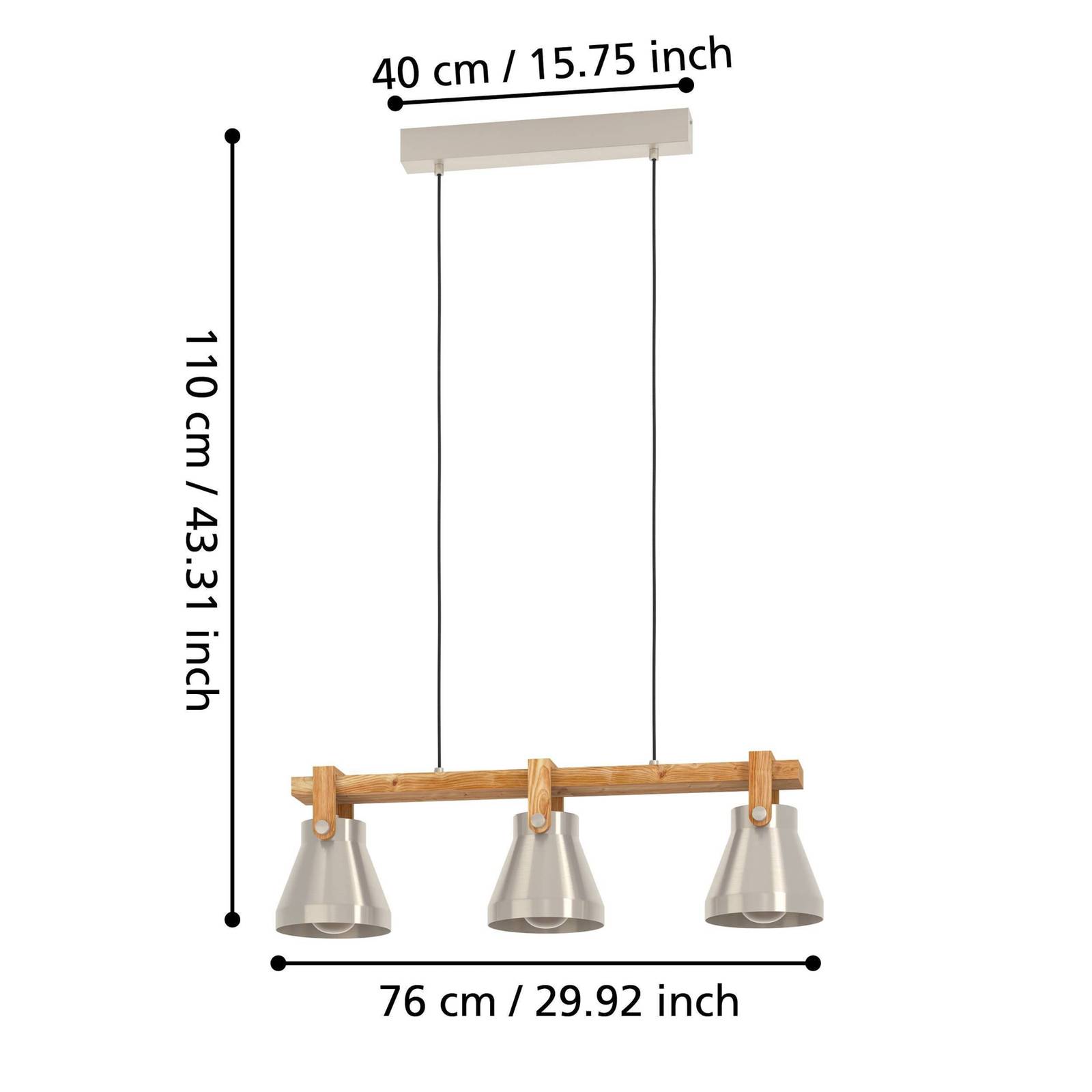 Lampa wisząca Cawton, długość 76 cm, stal/brąz, 3-punktowa, stal