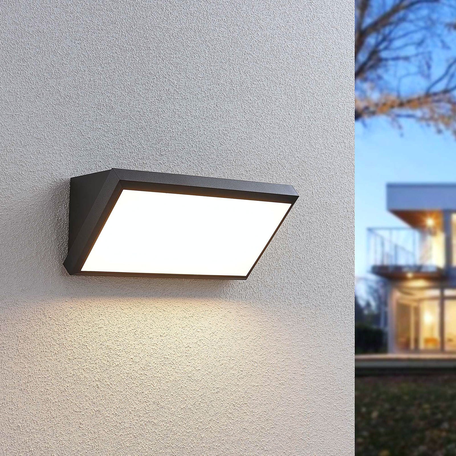 Lindby LED outdoor wall light Abby, sensor, IP65, dark grey