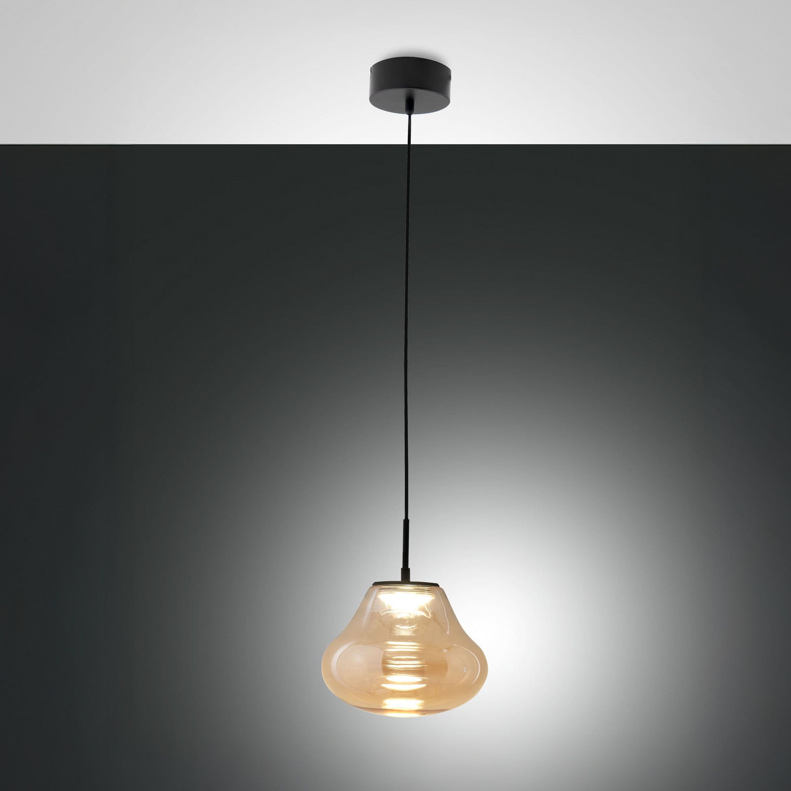 Fabas Luce Lampă suspendată LED Deva chihlimbar sticlă Ø 25 cm CCT dimabilă - Camera de zi / sufragerie - Modern - chihlimbar negru