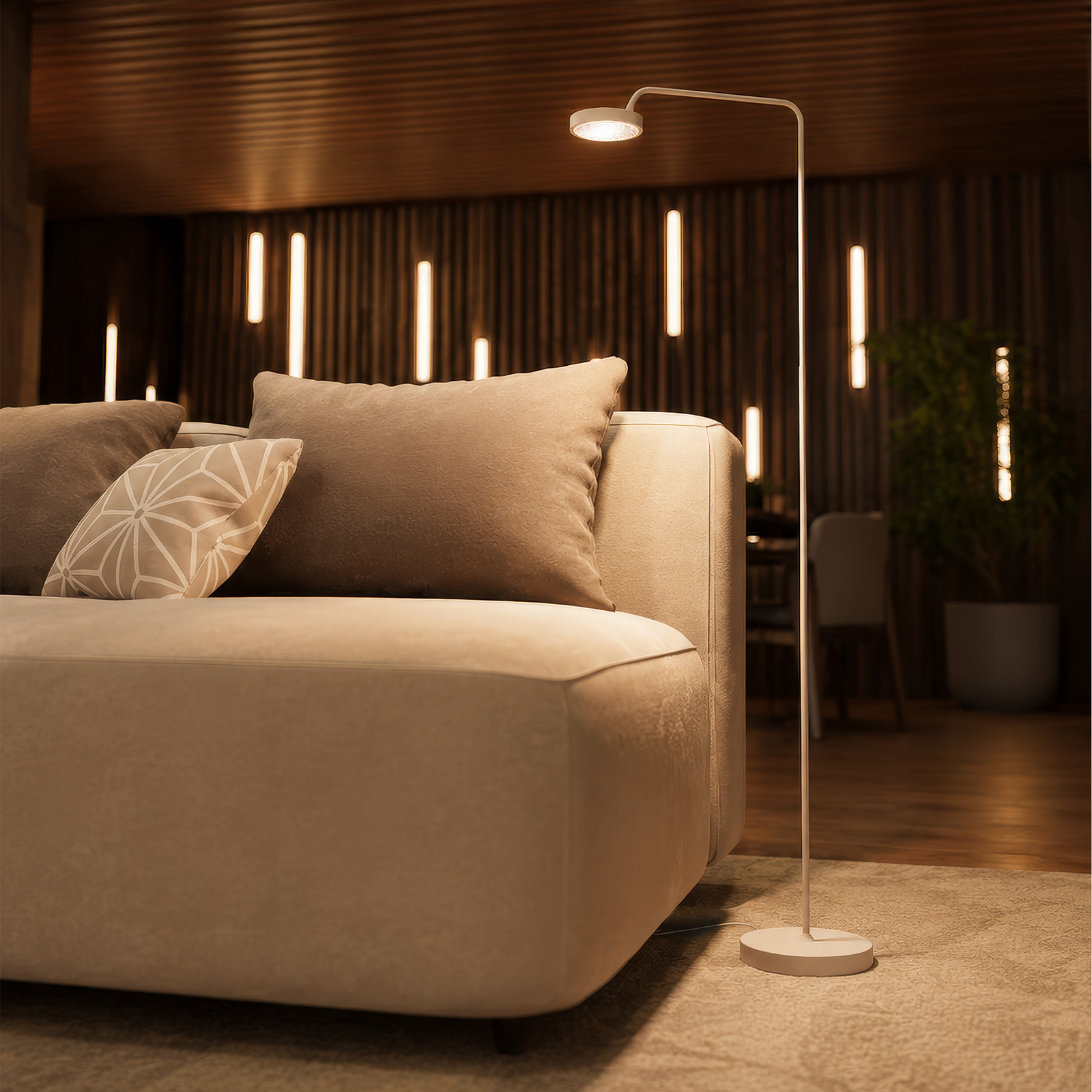Lampa stojąca LED Nivo, biała, wysokość 120 cm, ściemniacz 50° – Sigor