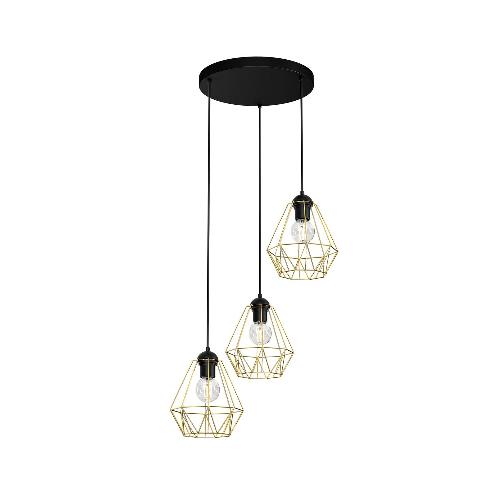 Suspension Jin noire/laiton 3 lampes ronde