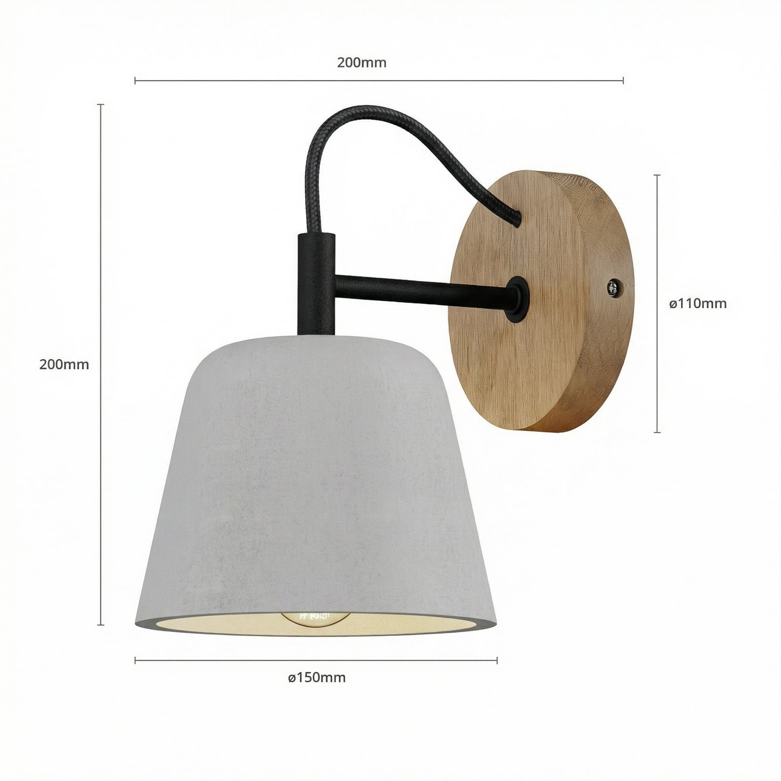 Lucande Kalinda wall light, grey, concrete, 20 cm high, E14