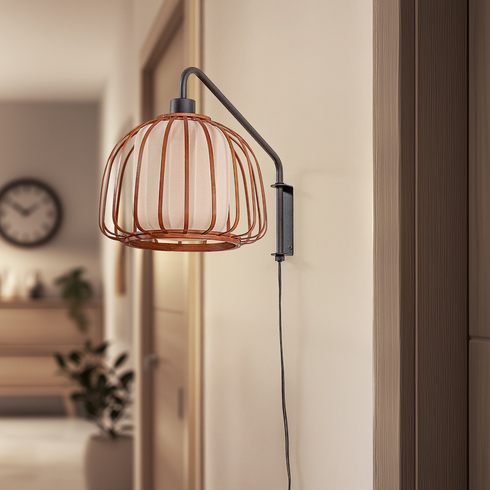 Davella Applique Ø 26 cm nero Bambù Tessuto - Lindby