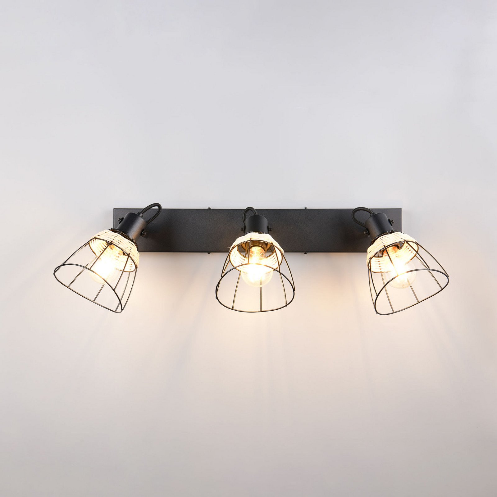 Reality Leuchten Plafonieră Jerome lungime 62 cm 3 becuri metal negru mat - Camera de zi / sufragerie - Modern - negru mat ratan natural