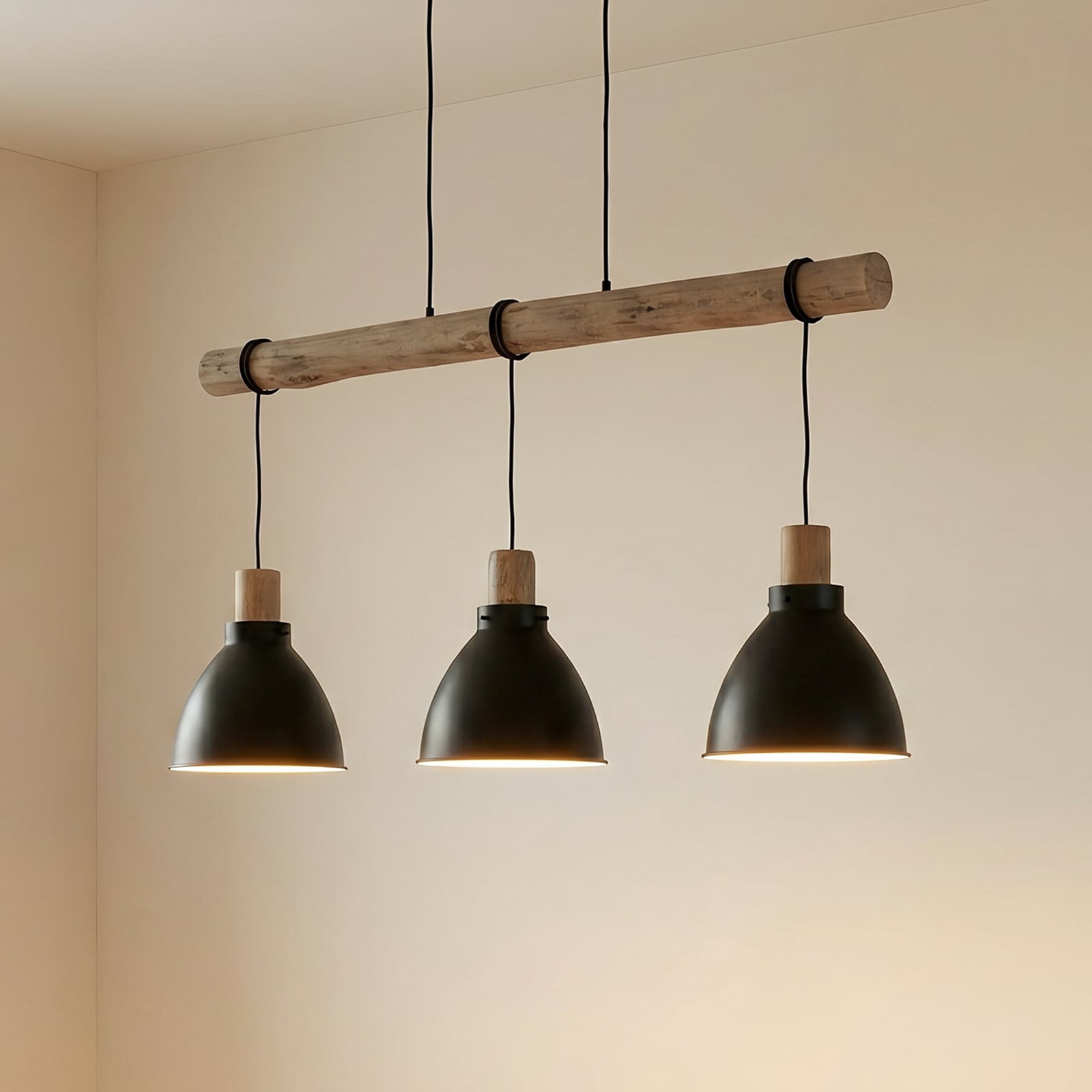 Trebale 3 Závěsná Lampa Black/Wood - Lindby