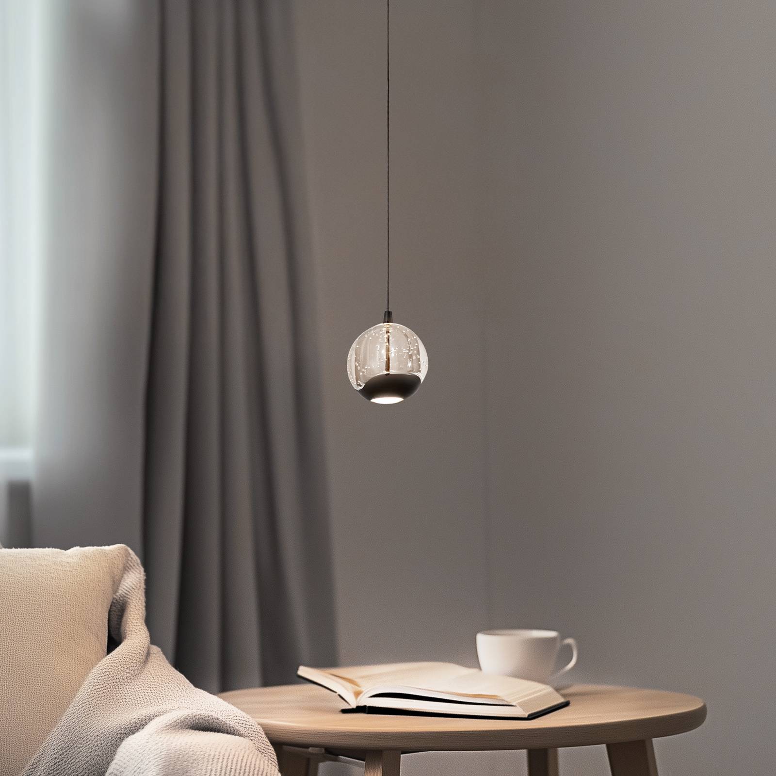Lucande Lampa wisząca LED Hayley, czarna, 1-punktowa, szkło