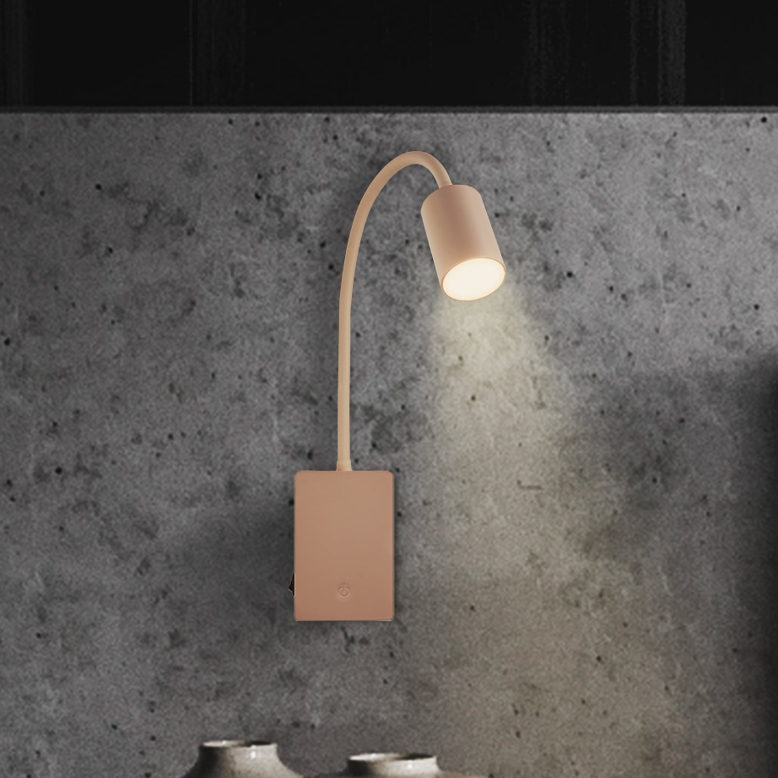 LED-läslampa med batteri Brilo unplugged Smooth, beige, med dimmer
