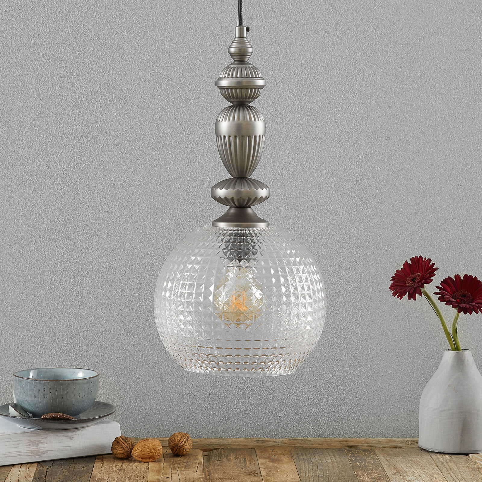 Talisa - hanglamp met decoratieve glazen kap