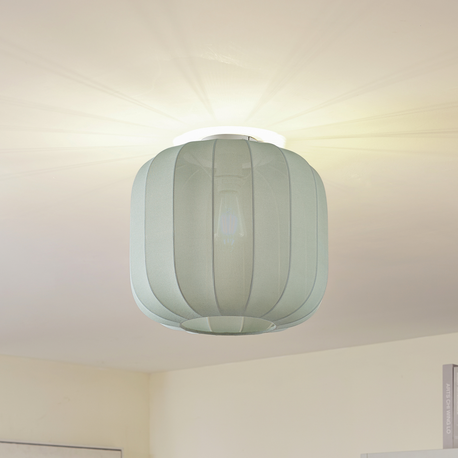 Lindby Helin ceiling light, blue, fabric, Ø 35 cm