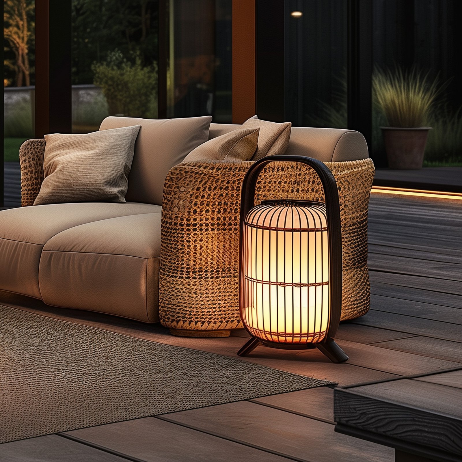 Lucande terraslamp Basket, kunststof, zwart IP44, 64 cm