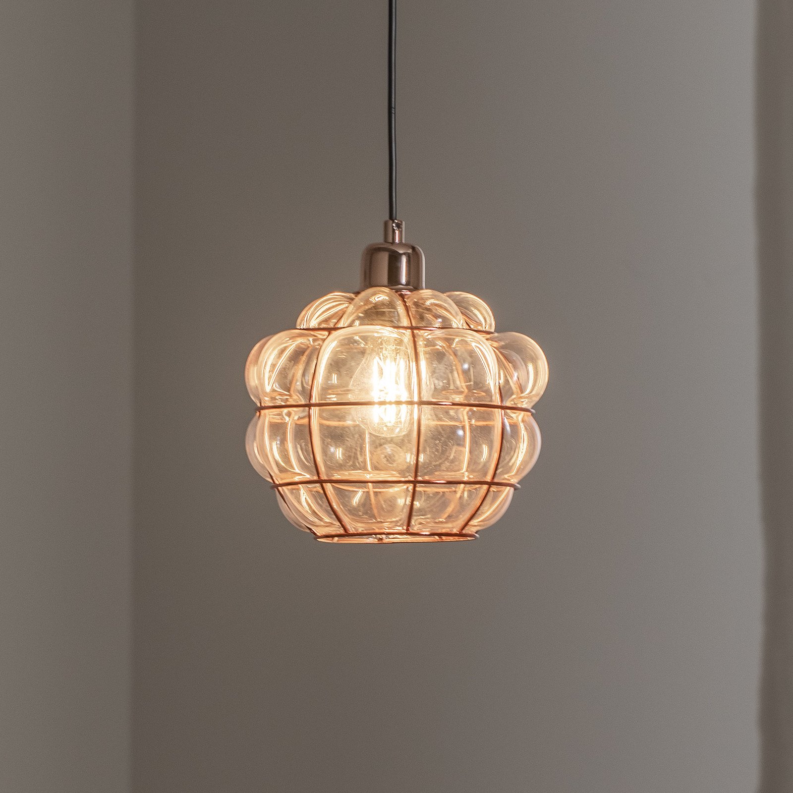 Opviq Lampă suspendată Safderun 401-S sticlă/fier culoare cupru Ø 23 cm - Camera de zi / sufragerie - cupru transparent