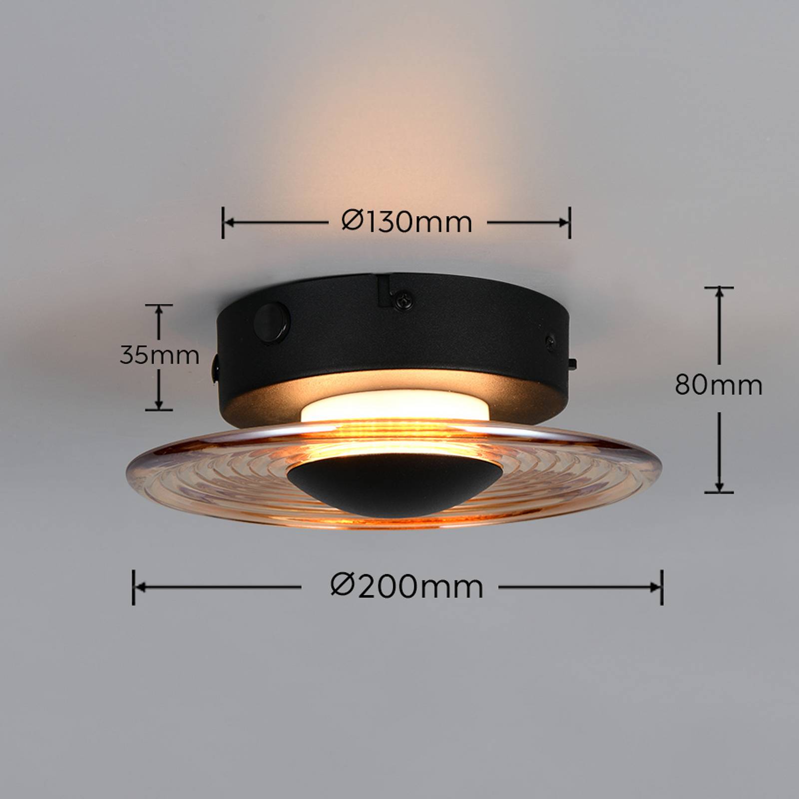 LED-vegglampe Sirena, svart/ravfarget, Ø 20 cm, glass, CCT