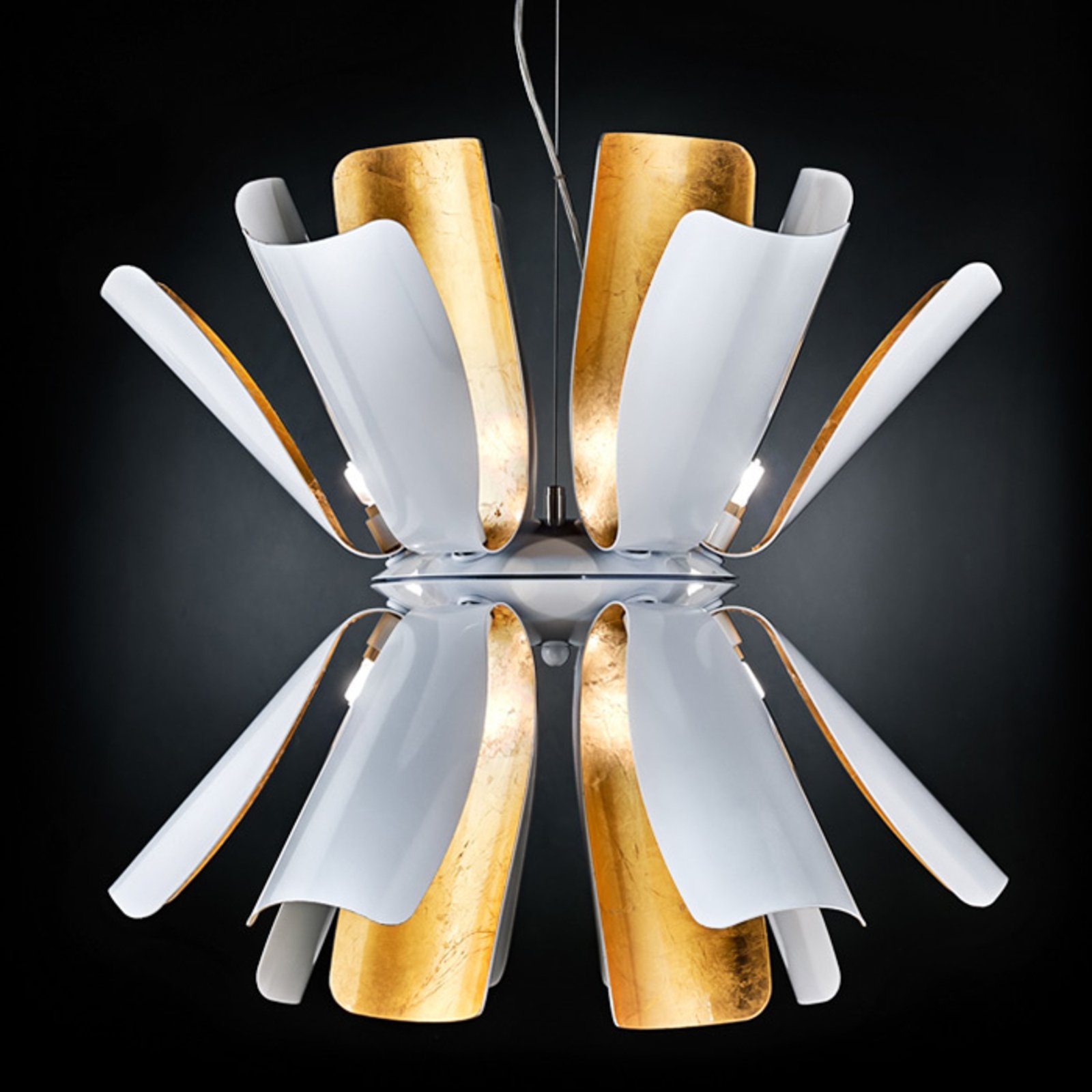 Oblikovalska viseča lučTropic 60 cm bela/zlati list