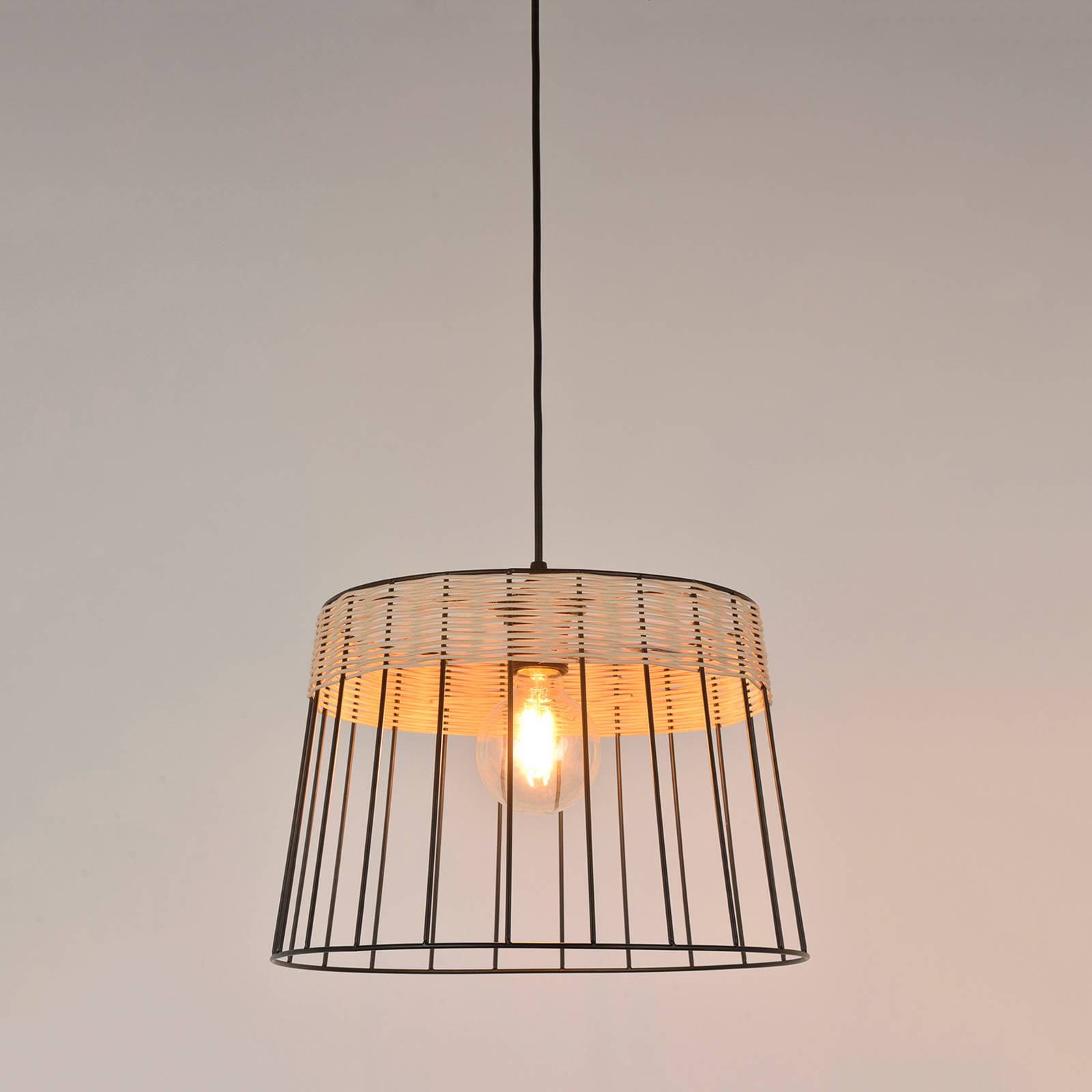 Żyrandol Indah, czarna, Ø 35 cm, metal/rattan