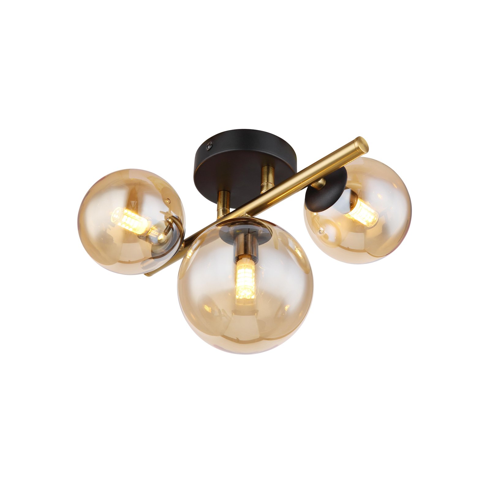Riha LED-loftslampe, amber, længde 28,5 cm, 3-lys, glas