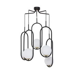 Lámpara colgante Samba, cristal opalino/negro, 5 luces