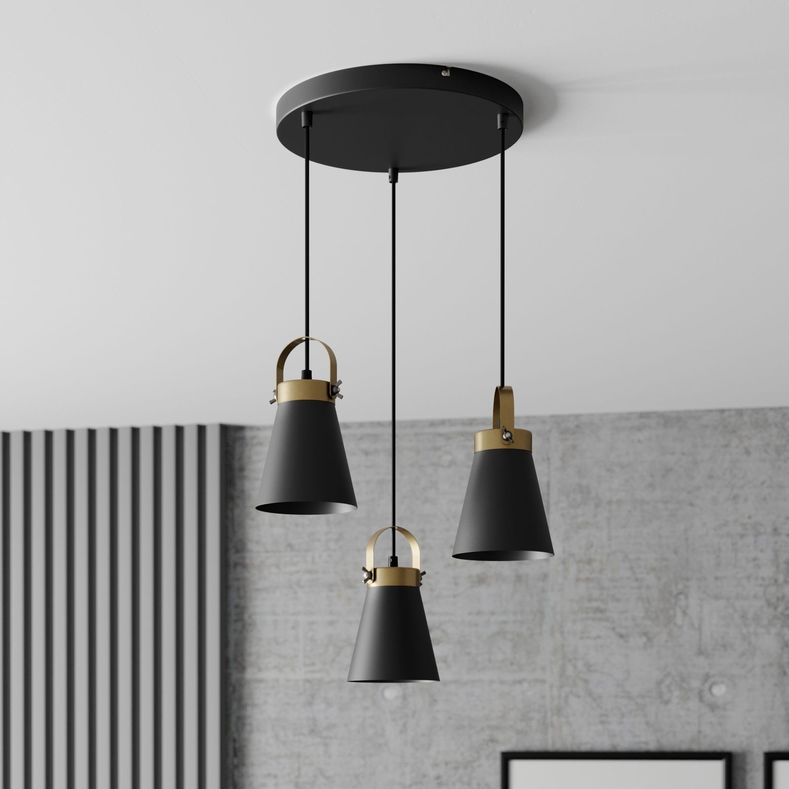 Hanglamp Atos zwart/goud, 3lamps Lampen24.be