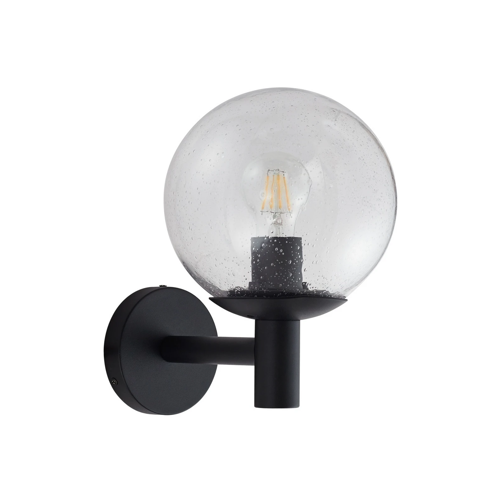 Lindby Außenwandleuchte Dangan, schwarz/klar, Glas, Ø 20 cm