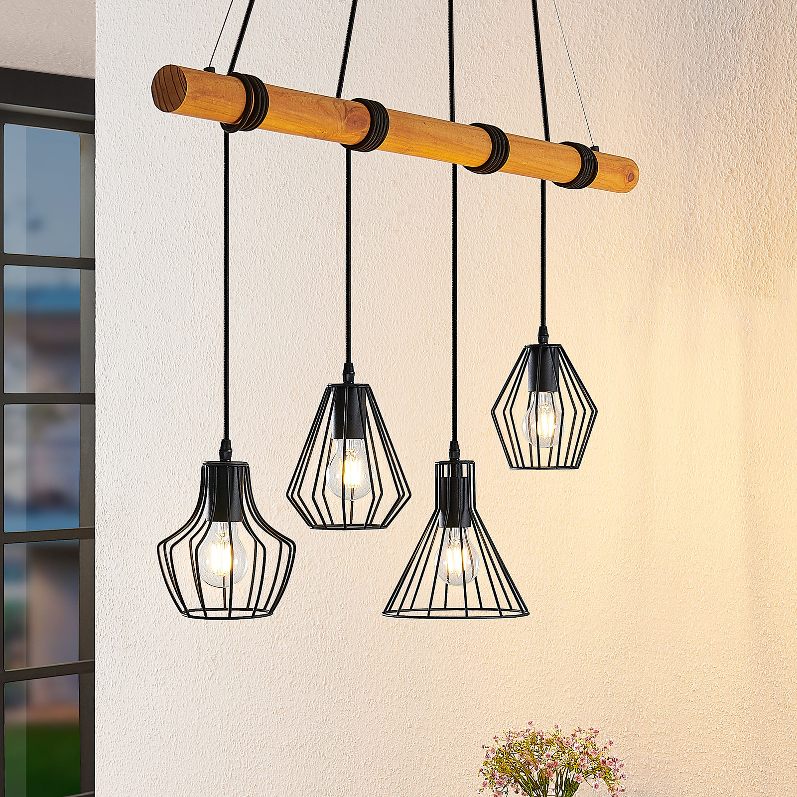 Lindby Samino hanging lamp, 4 cage lampshades