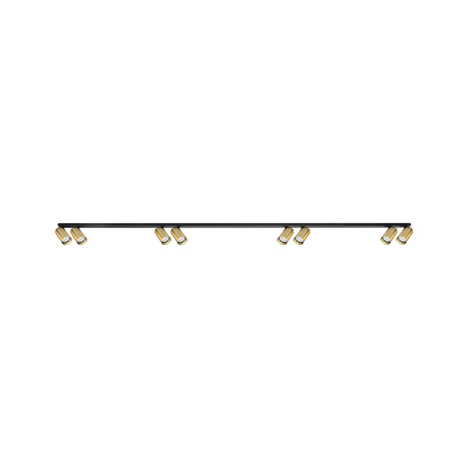 Hero downlight, black/gold, 8-bulb, 240 cm, metal