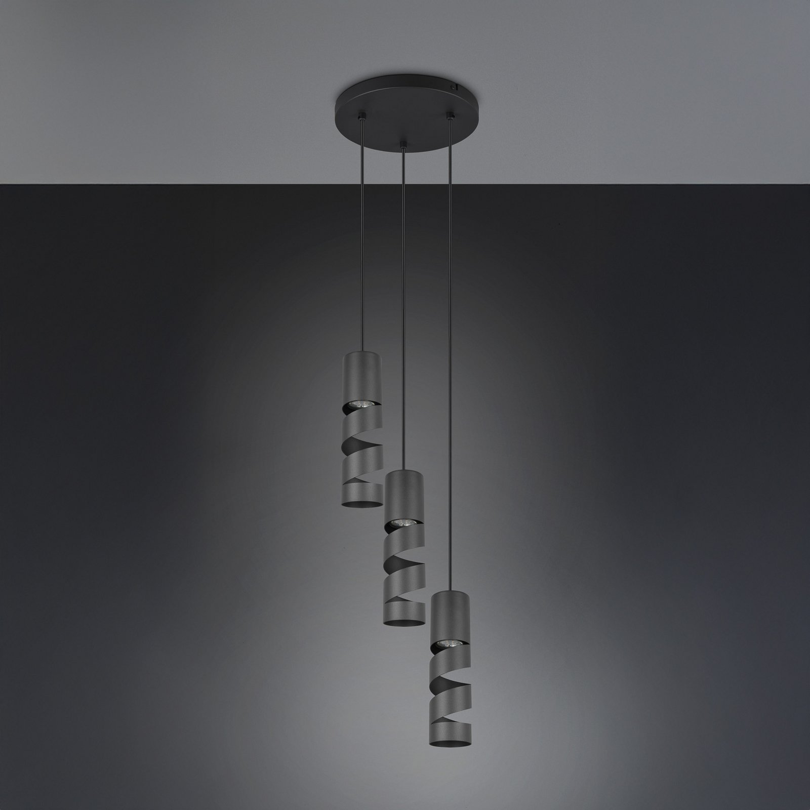 Stream hanglamp, zwart, Ø 28 cm, 3-lamps, metaal, GU10