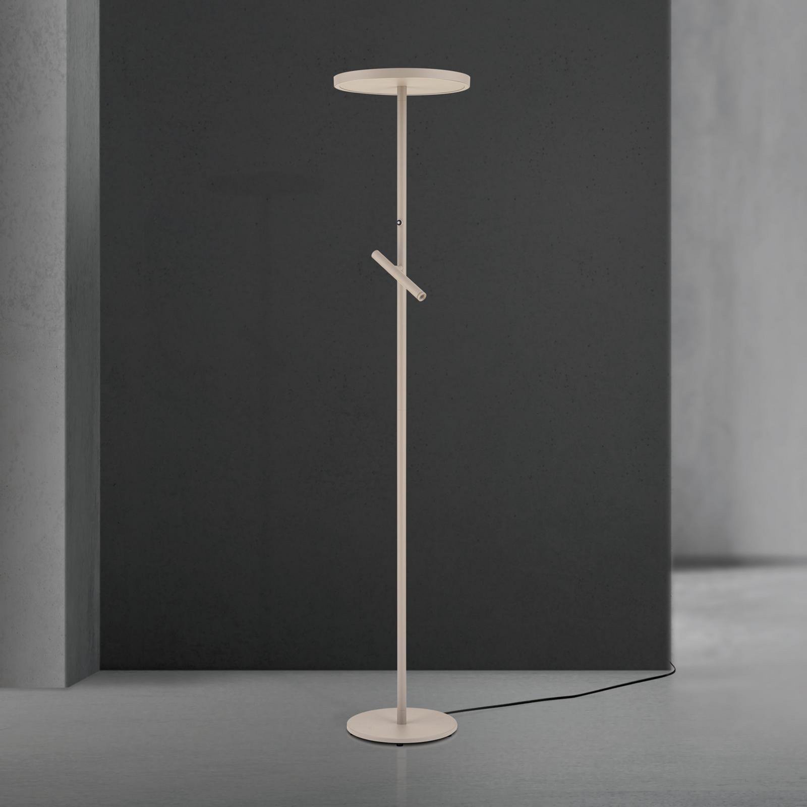 LED vloerlamp Teide, kaki, metaal, leeslamp, dimmer