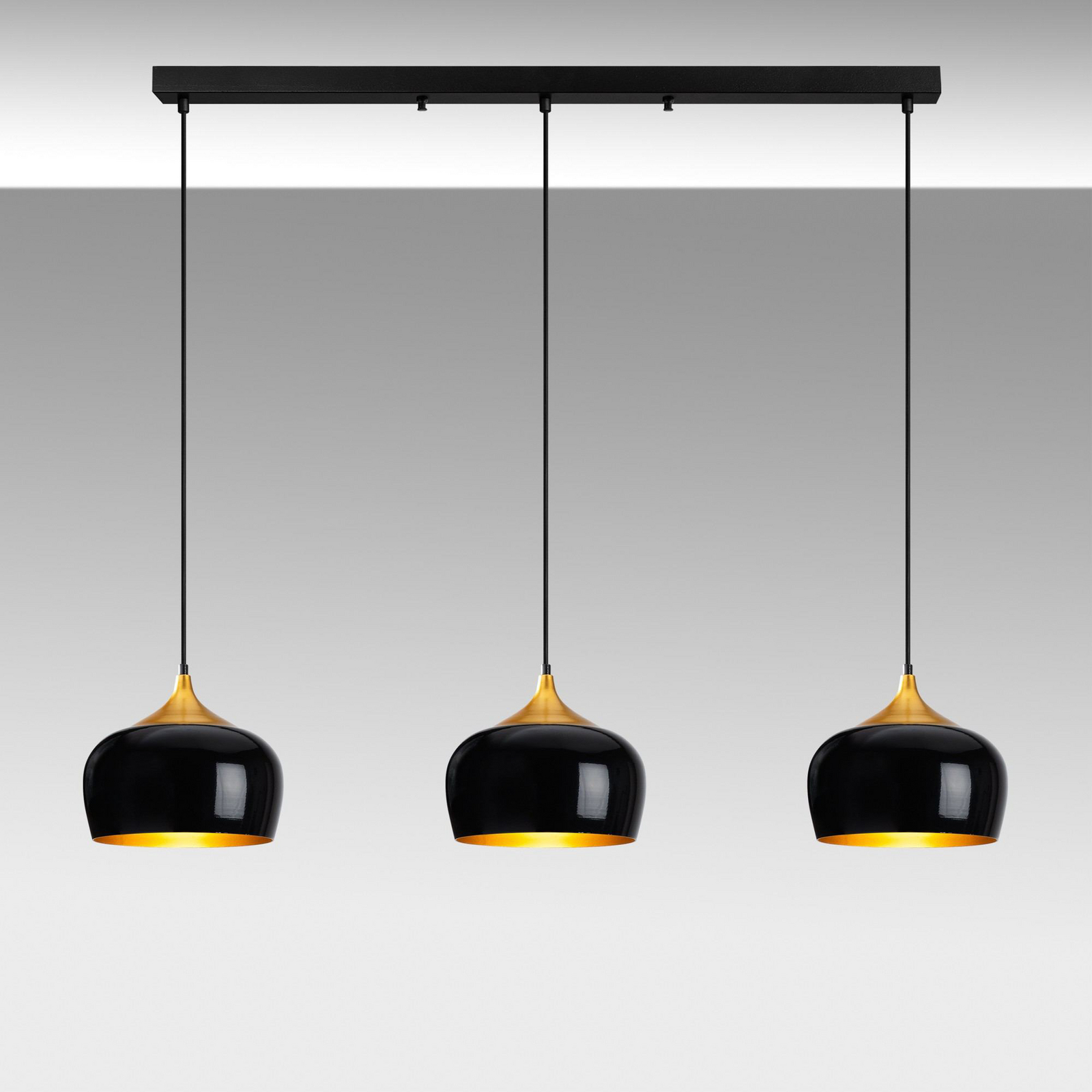 Berceste pendant light, black, 3-bulb, length 140 cm