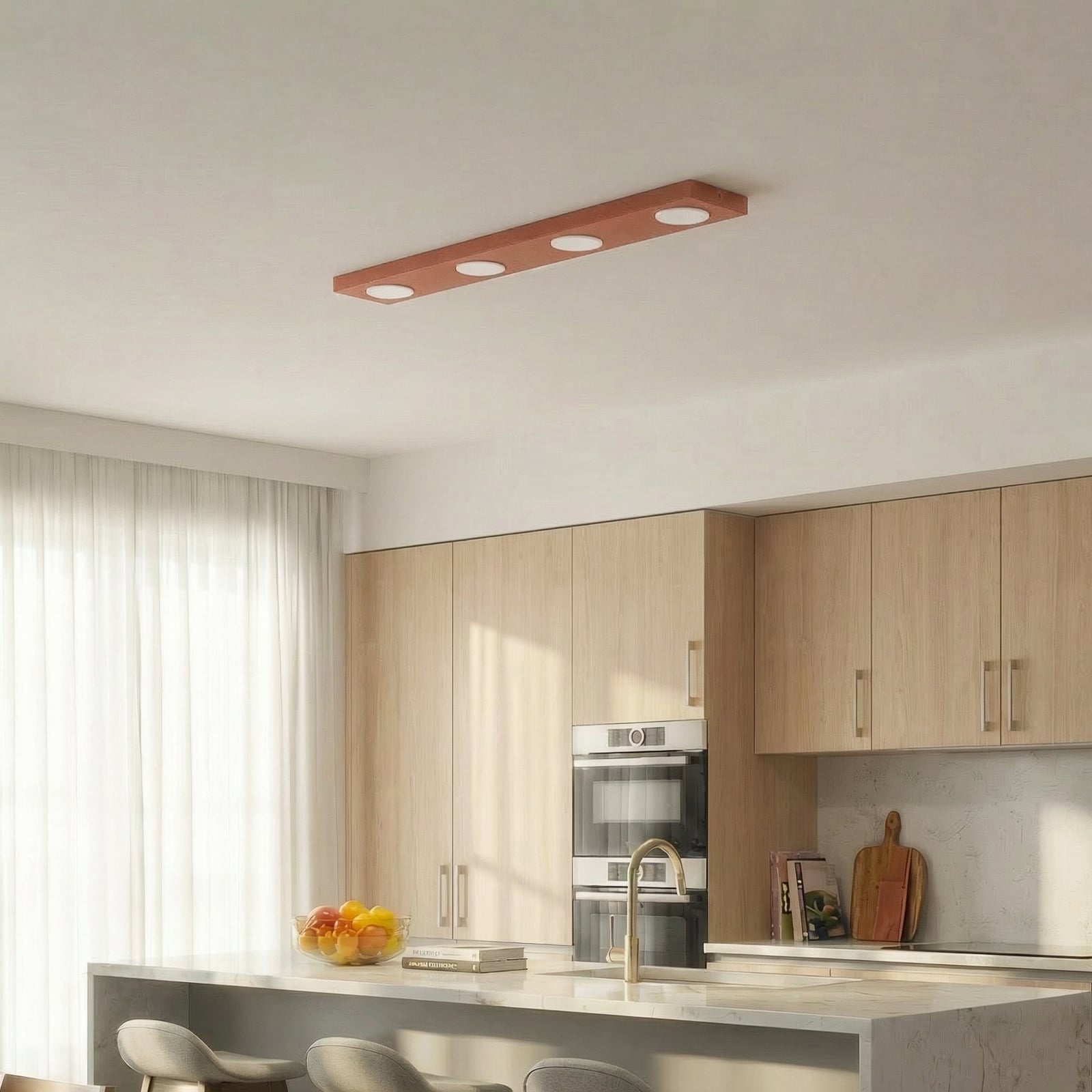 Plafonnier Hero, rouge, à 4 lampes, 75 x 12 cm, métal, GX53