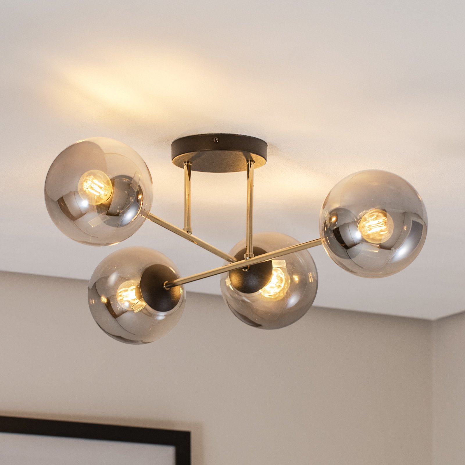 EMIBIG LIGHTING Plafonieră Magnum 4 becuri grafit/auriu/negru sticlă E14 - Camera de zi / sufragerie - Modern - grafit auriu negru