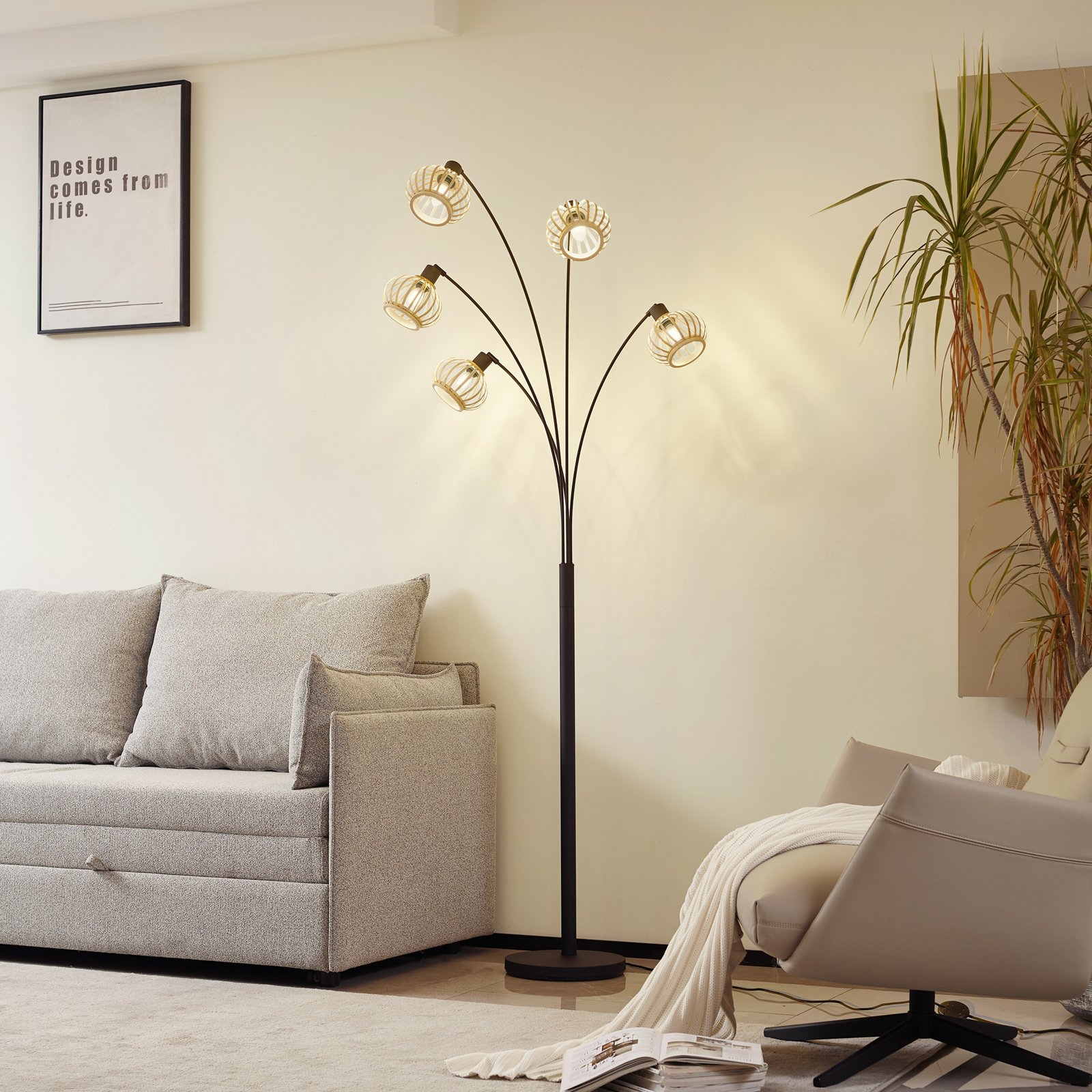 Lielle 5 Lampadaire H190 Bambou - Lindby