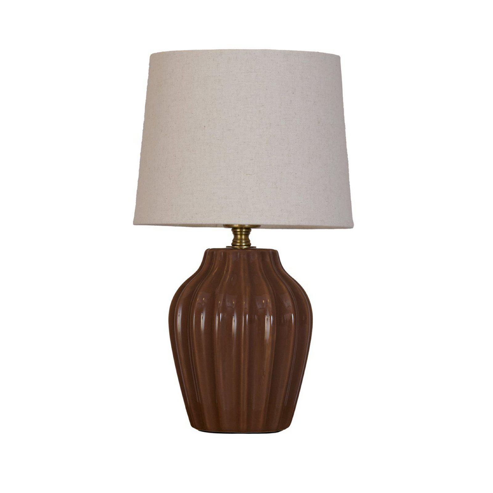 Lampa stołowa Lyon, brązowo-beżowa, wysokość 32 cm, ceramika/len