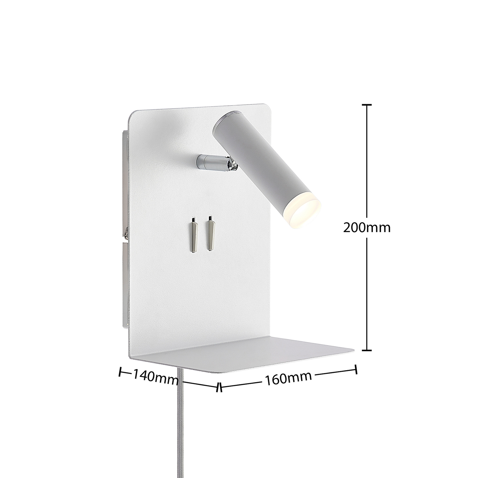 Lucande Zavi spot ścienny LED z półką, USB, biały