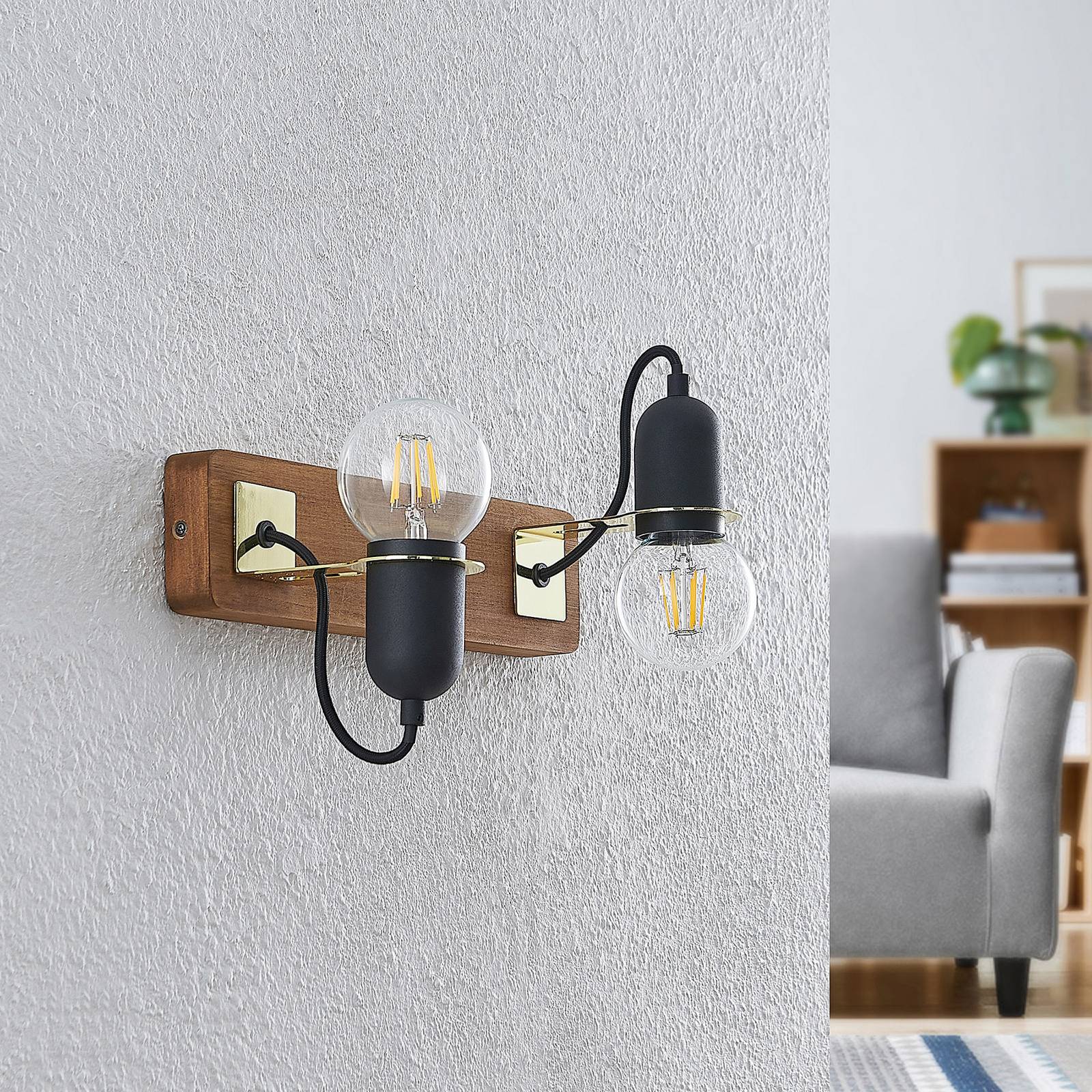 Lucande Becky applique en bois 2 lampes noire