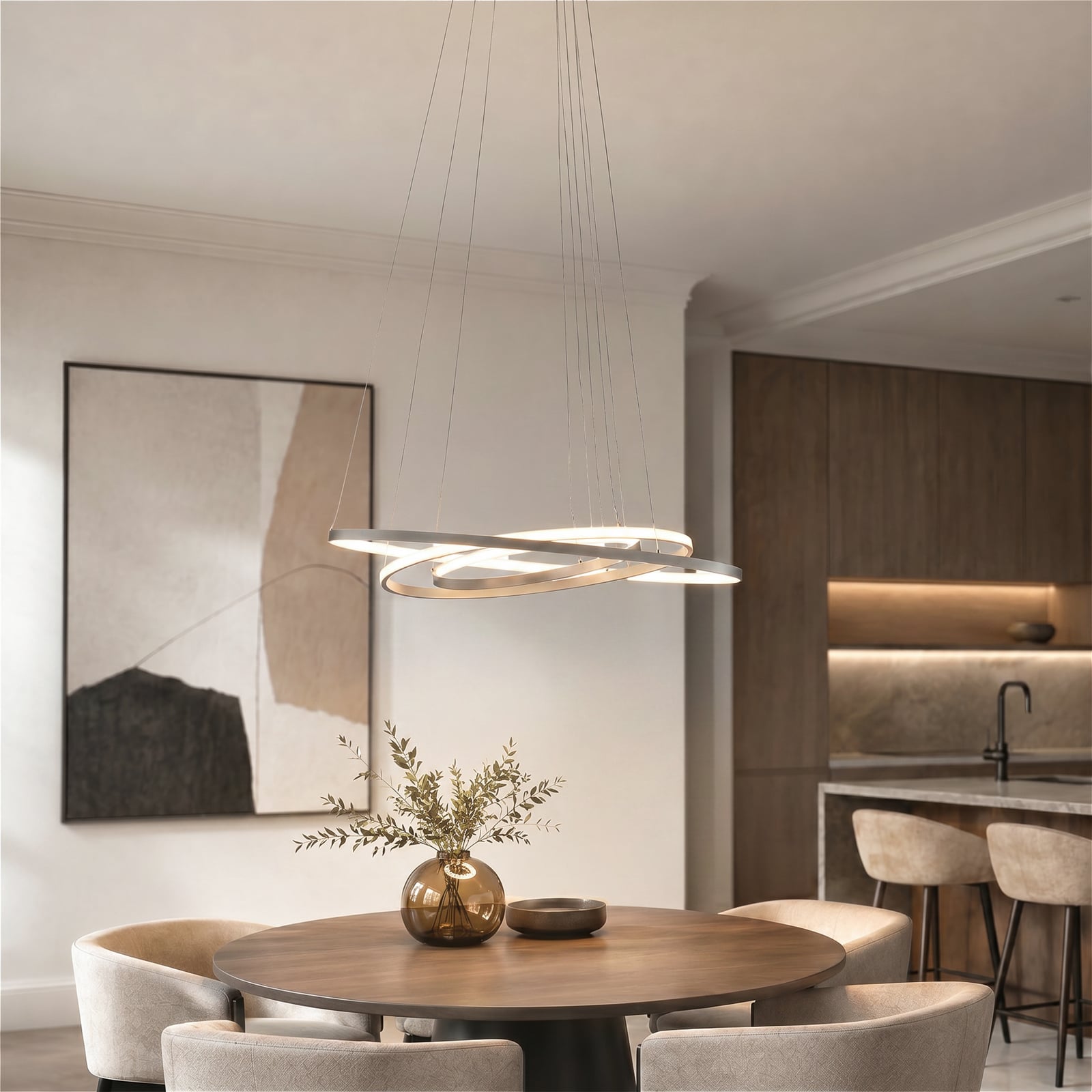 Lucande LED-riippuvalaisin Ezana, nikkeli, metalli, Ø 80 cm