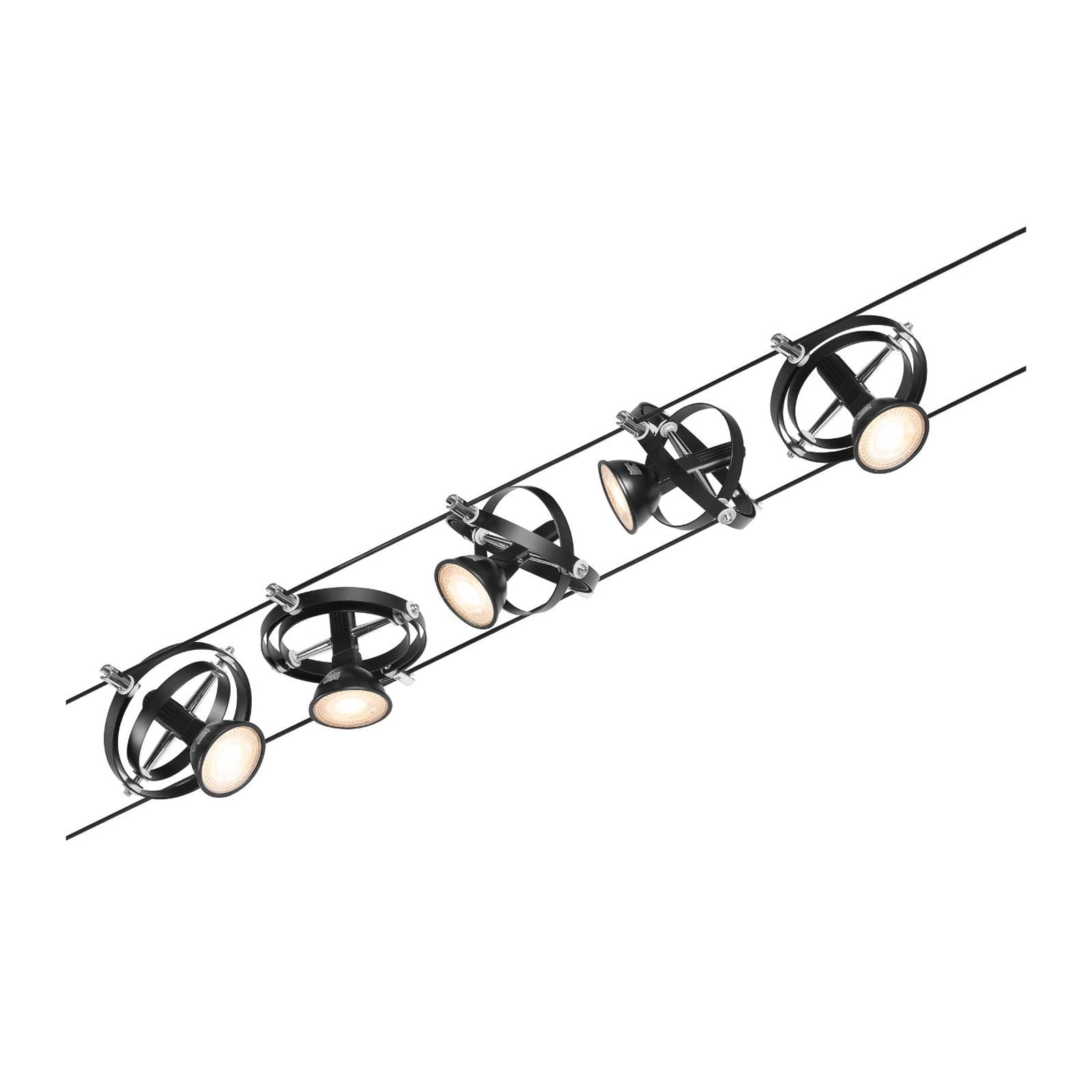 94440 Seilsystem Set Cardan Schwarz mattChrom 5 Spots ohne Leuchtmittel max10W GU53 DC 60VA