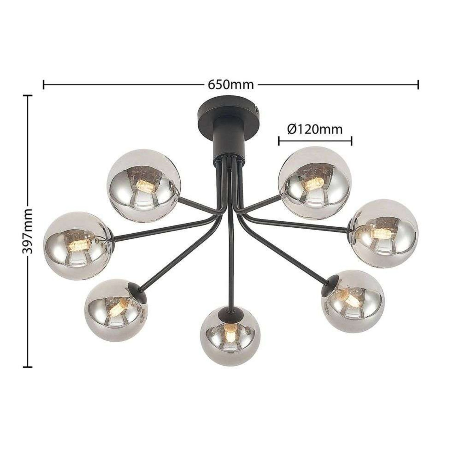 Wynina 7 Ceiling Lamp Black/Smoke - Lucande
