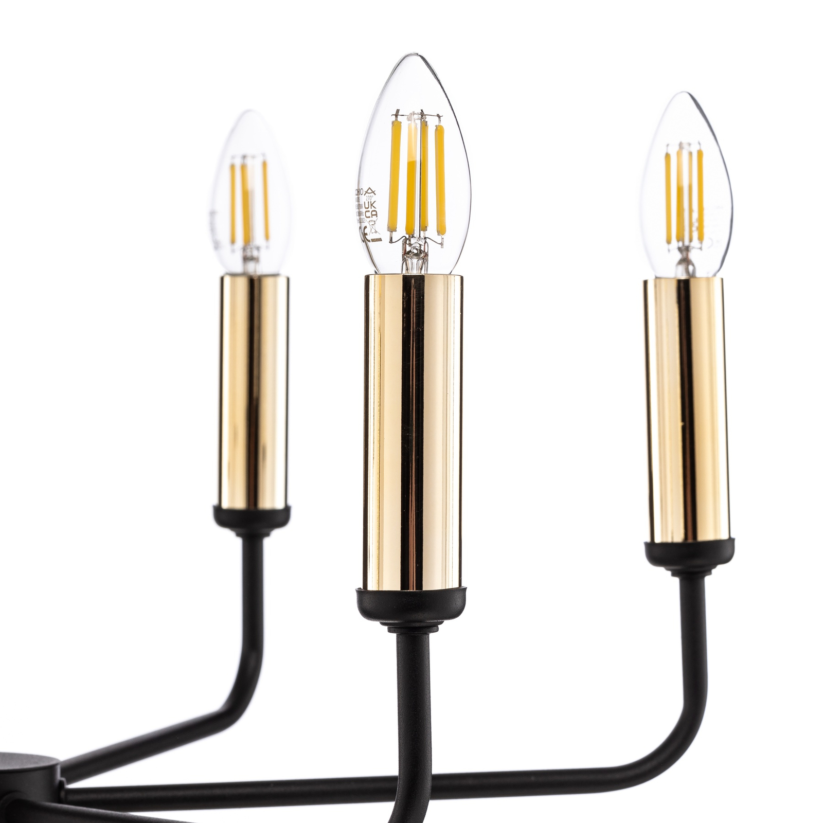Ampli chandelier, black/gold, six-bulb