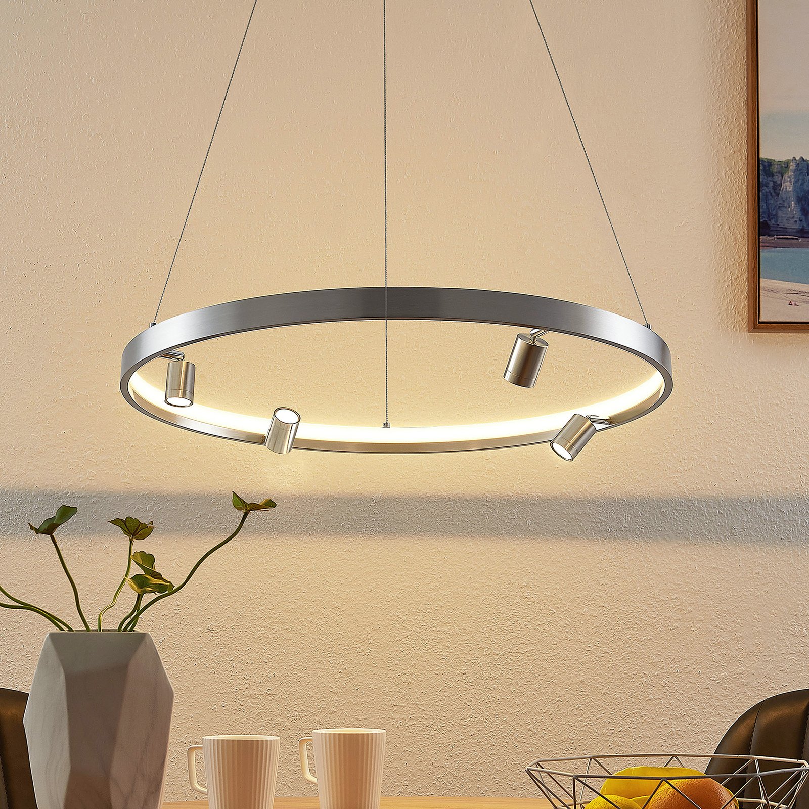 Lucande Paliva LED hanging light, 64 cm, nickel