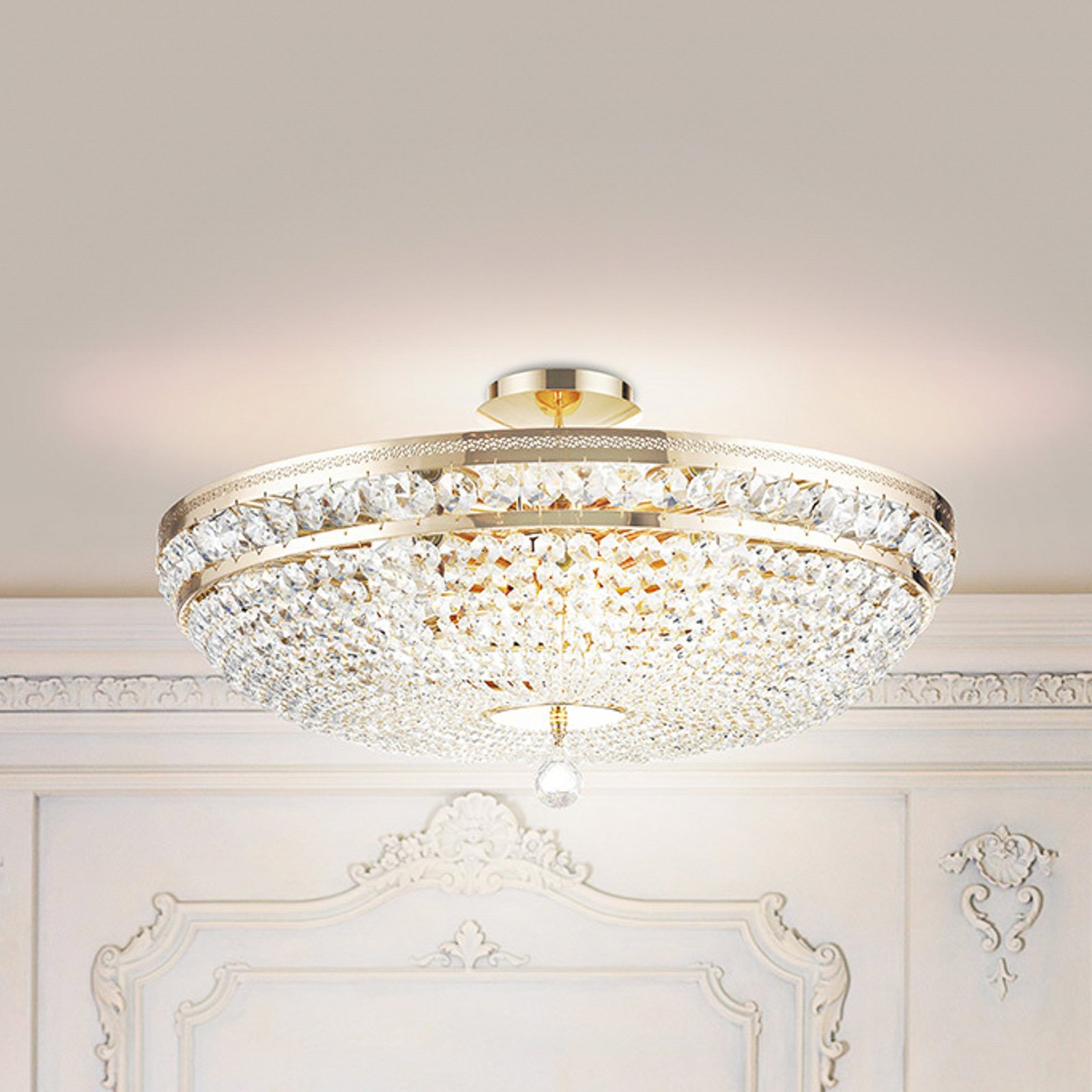 Maytoni plafonnier Ottilia, Ø 65 cm, doré, cristal