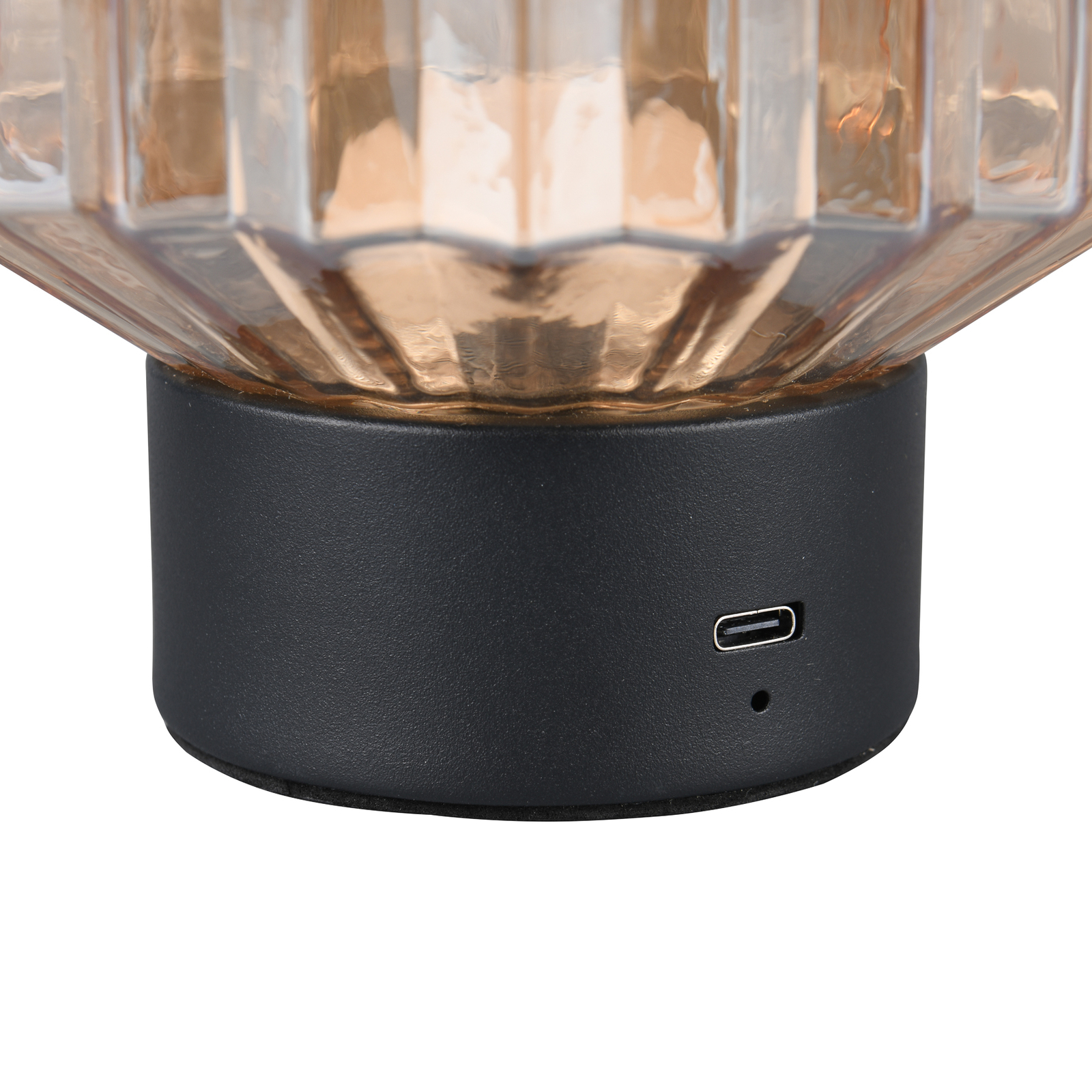 LED-Akku-Tischlampe Lord, schwarz/amber, Höhe 19,5 cm, Glas