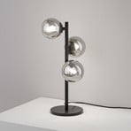 Stolová lampa IDEAL LUX Perlage, čierna/dymovo sivá, výška 43 cm, 3-pl. žiarovka