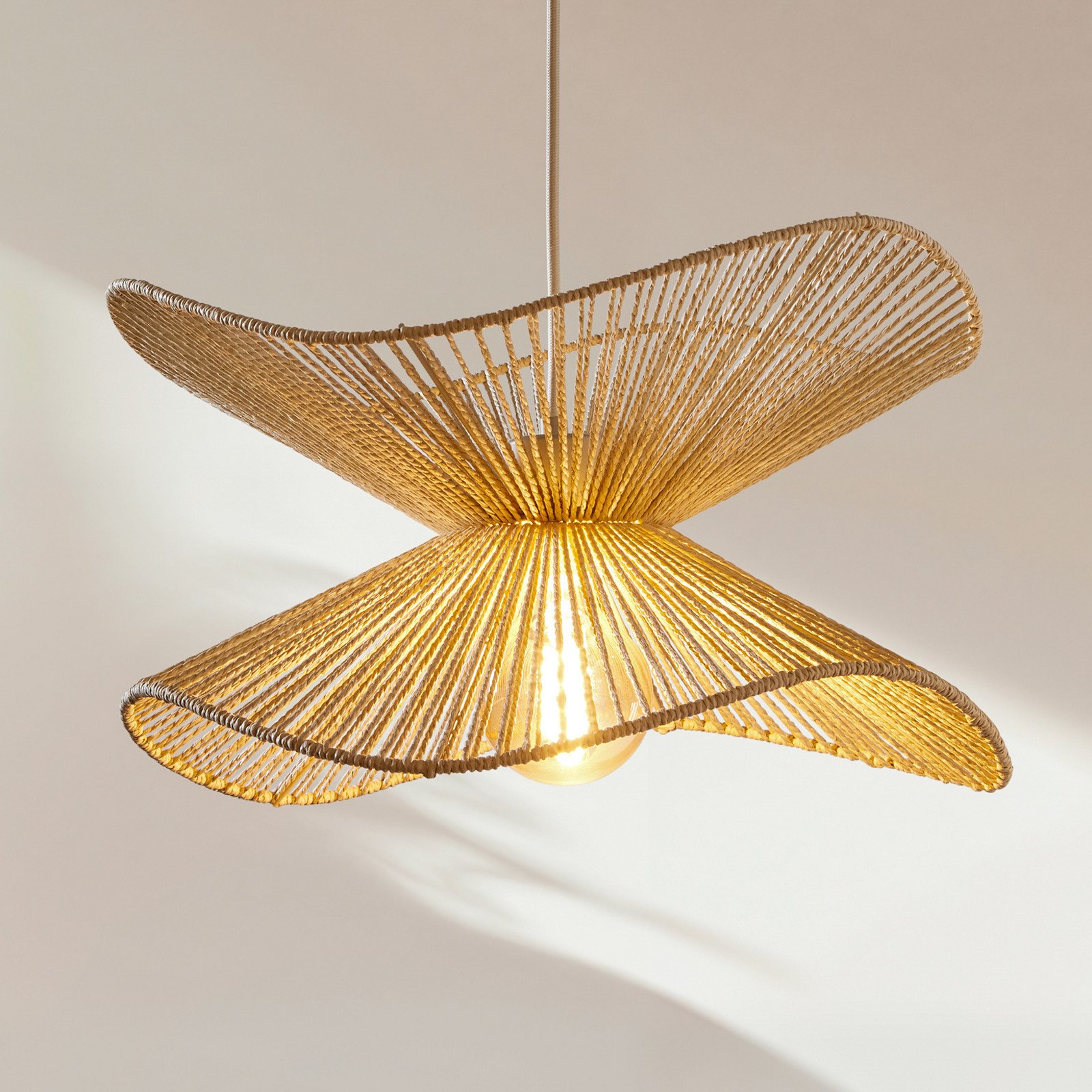 Lampă suspendată Lindby Valdorin bej hârtie Ø 40 cm E27 - dormitor - modern - Hârtie / Carton