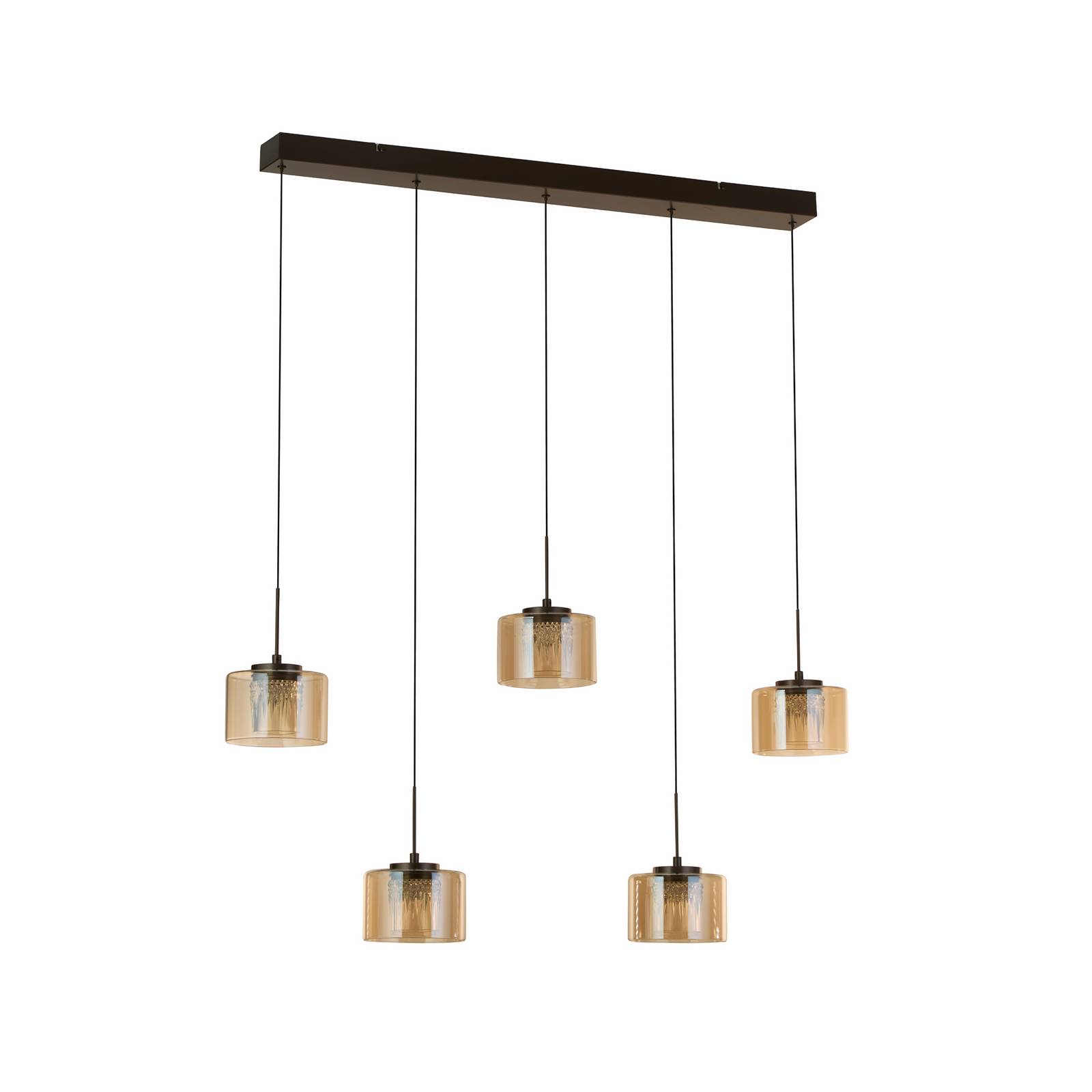 LED-Hängeleuchte Tumblers, 5-fl. lang, bronze, Glas, 3.000 K