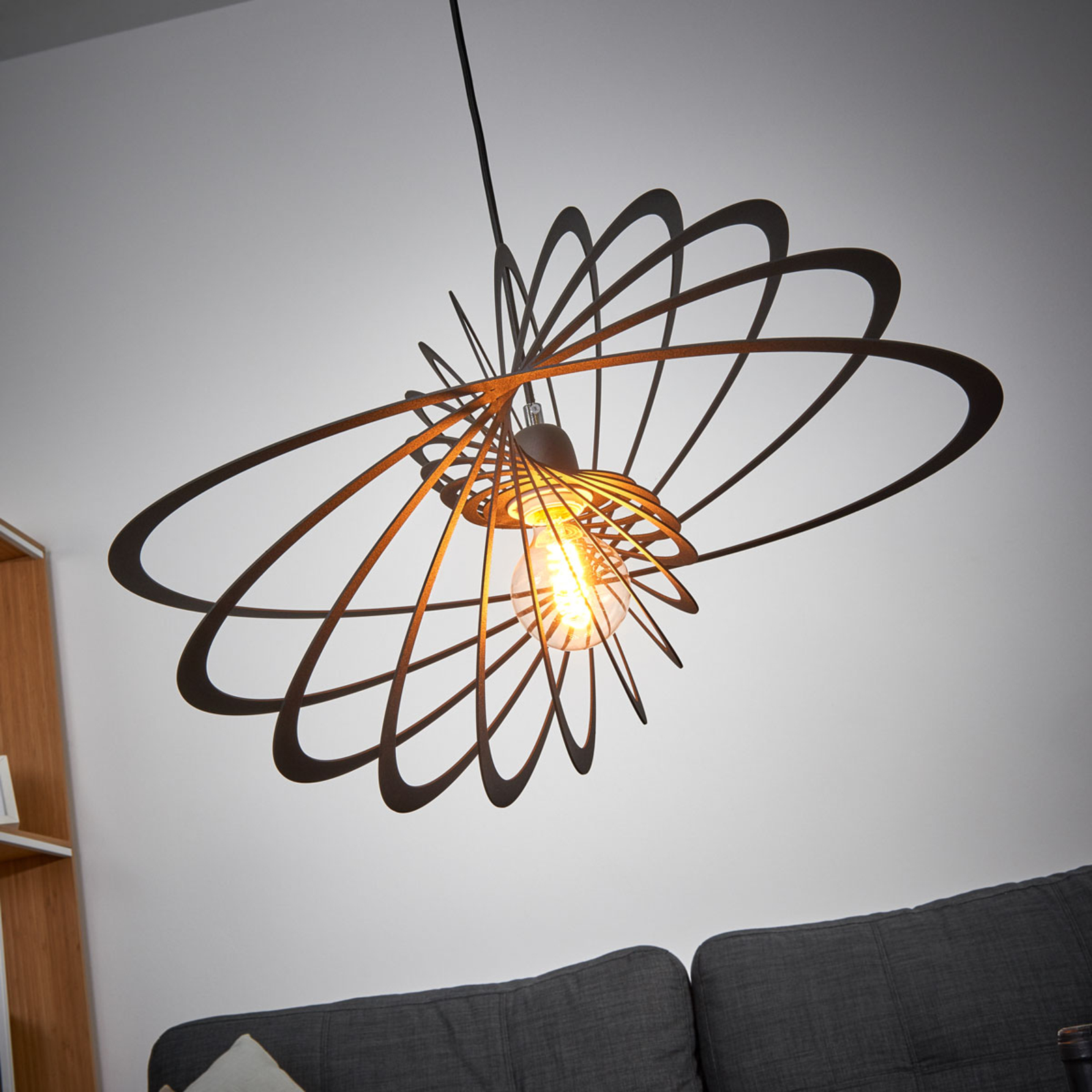 Planet hanging light, elliptical rings, black