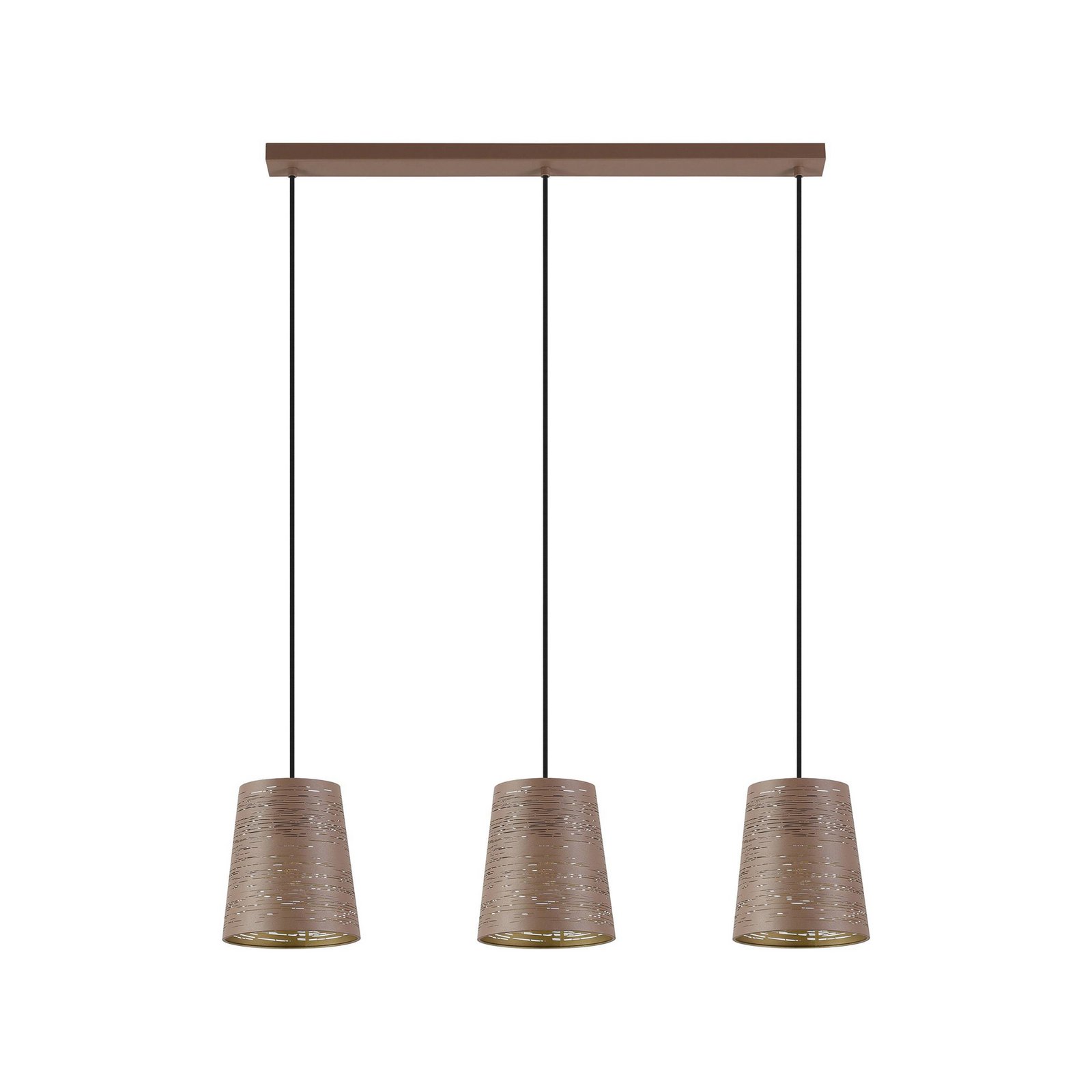 Segezia hanging light, mocha/gold-coloured, length 88 cm, 3-bulb.