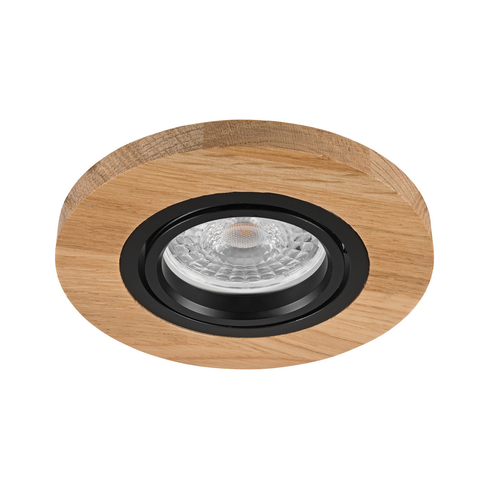 Forsænket loftlampe Tobby, Ø 10 cm, egetræ, GU10
