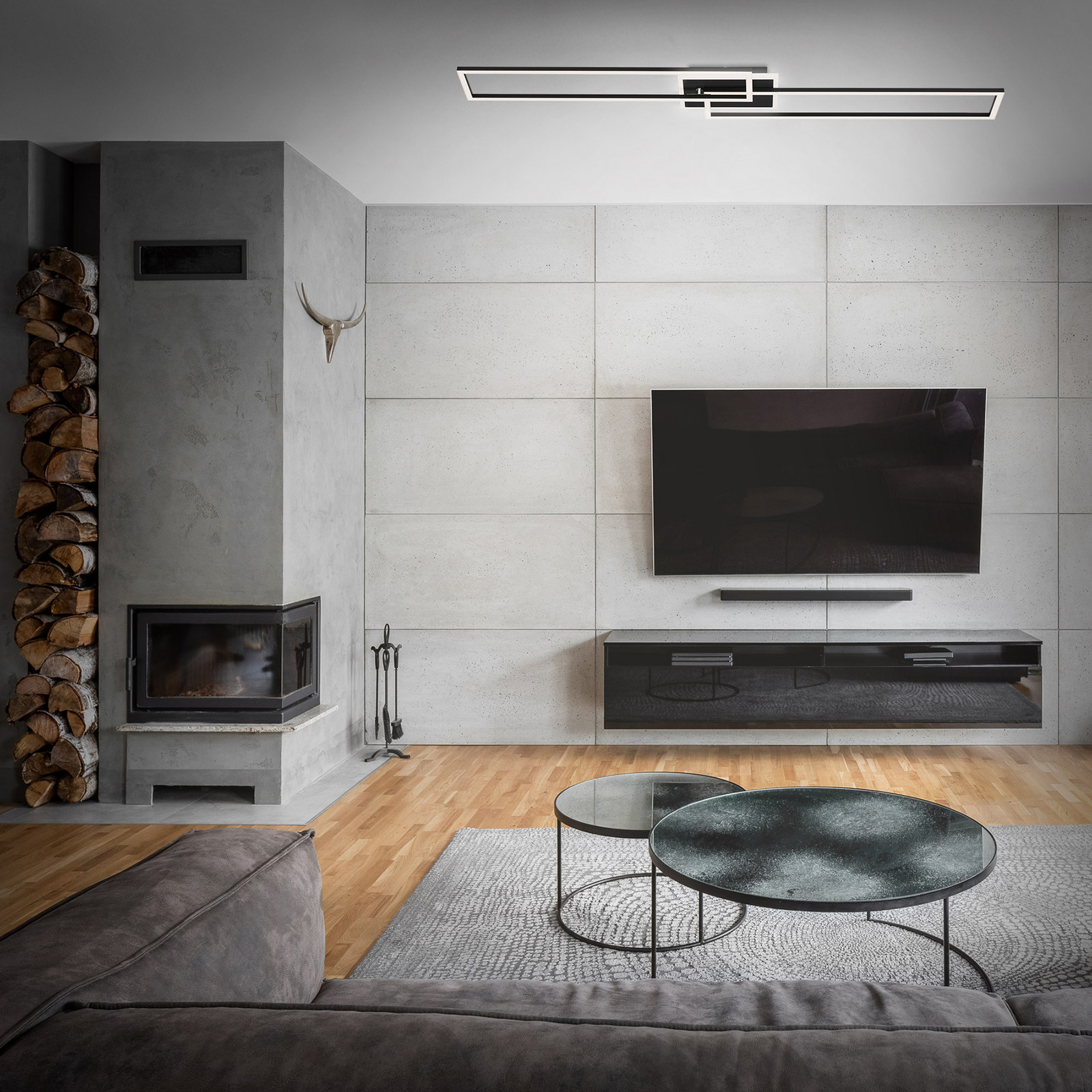 Briloner Frame plafonieră LED CCT 2 dreptung. telec. neagră - Camera de zi / sufragerie - modern - negru alb - Metal